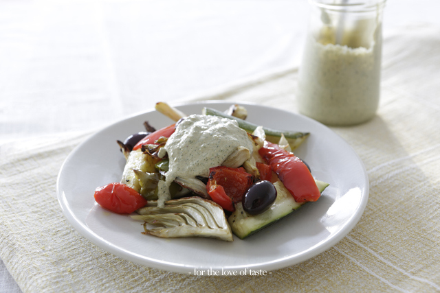 Grilled veggies with Tahini Dill sauce - dairy free